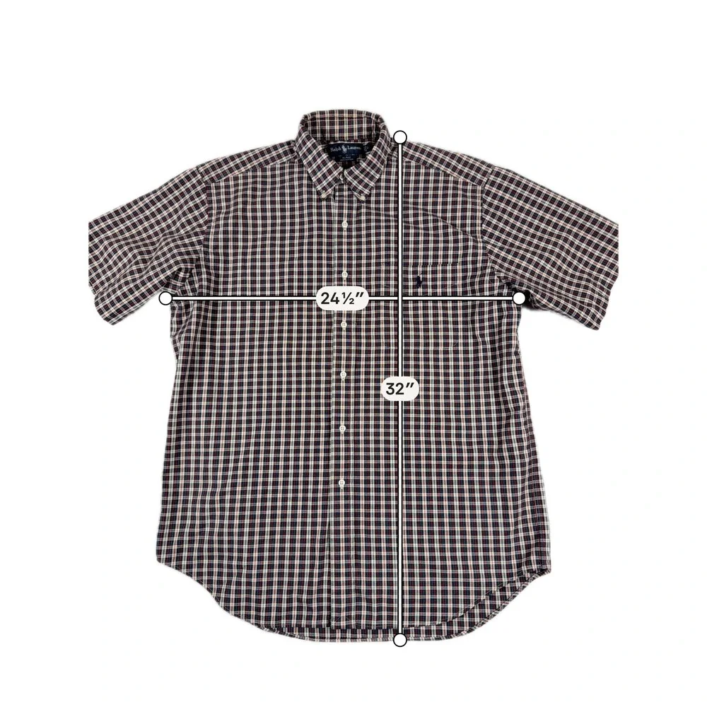 Ralph Lauren Blake Plaid‎ Button Down Short Sleeve Shirt Large Navy Red White